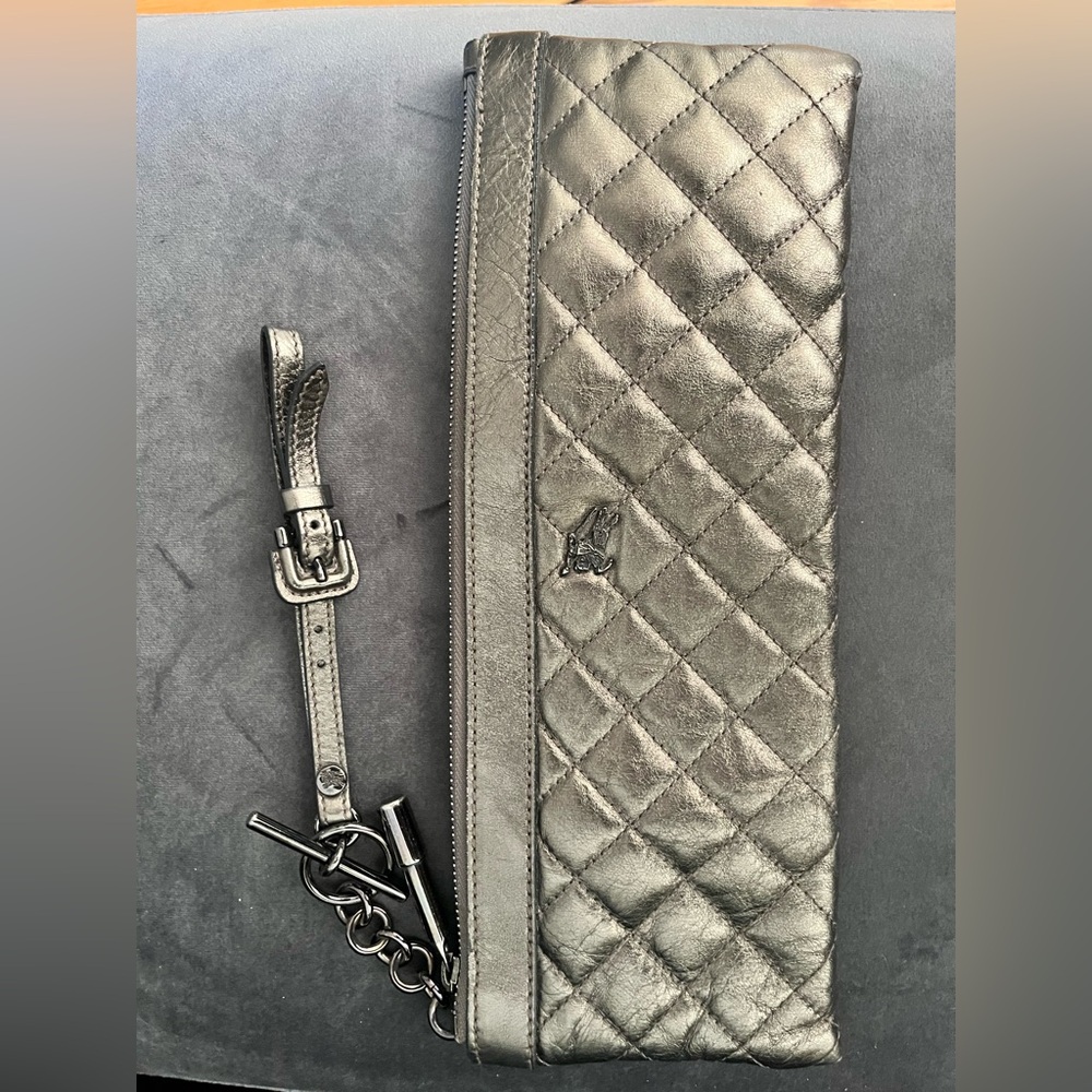 Burberry clutch with wrist strap-pewter quilted leather